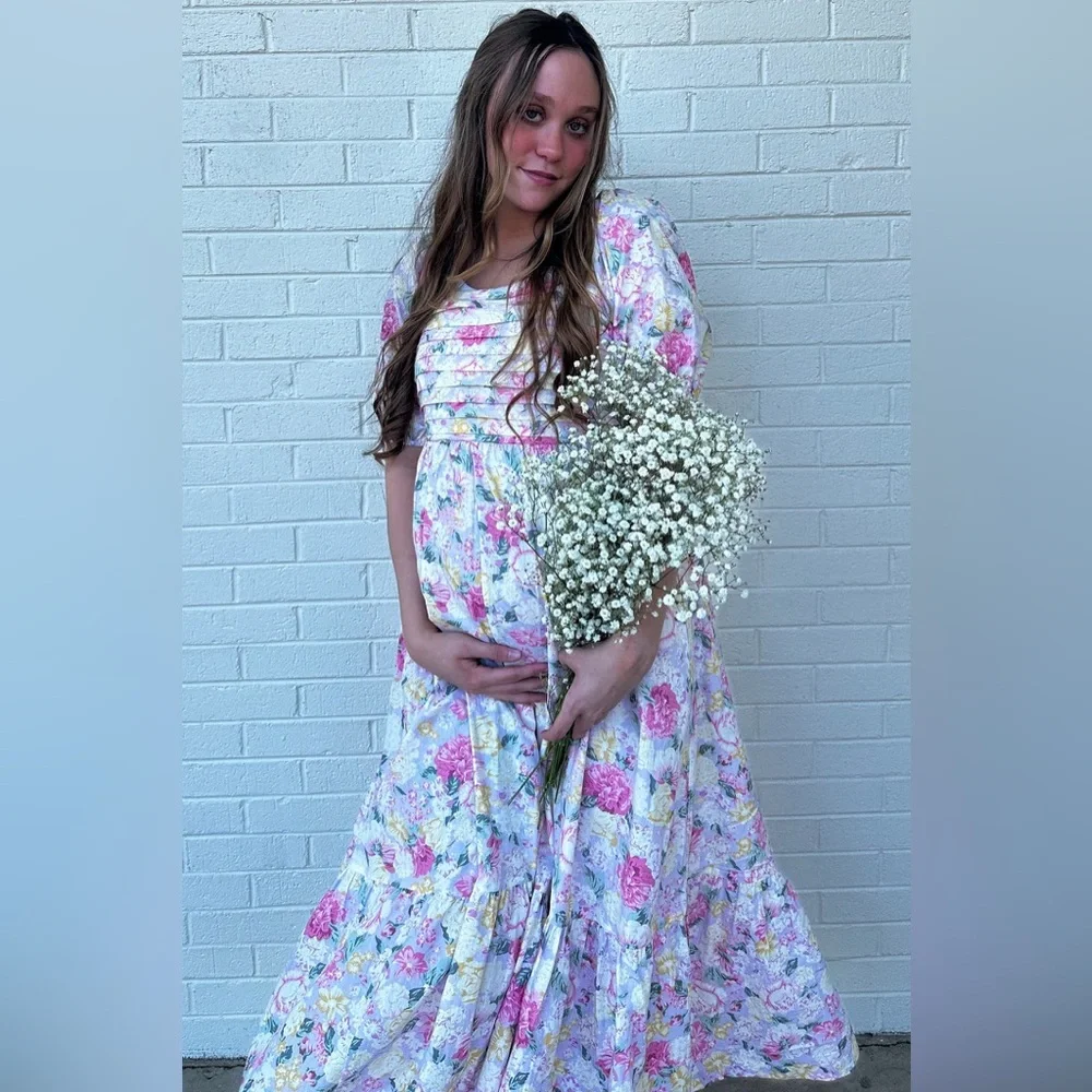 Pinkblush Floral Puff Sleeve ruffle trim midi Dress nwot - Picture 6 of 8